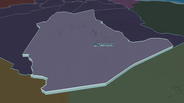 Zoom Tamanghasset Provincia Algeria Estruso Prospettiva Obliqua Mappa Colorata Urtata — Foto Stock