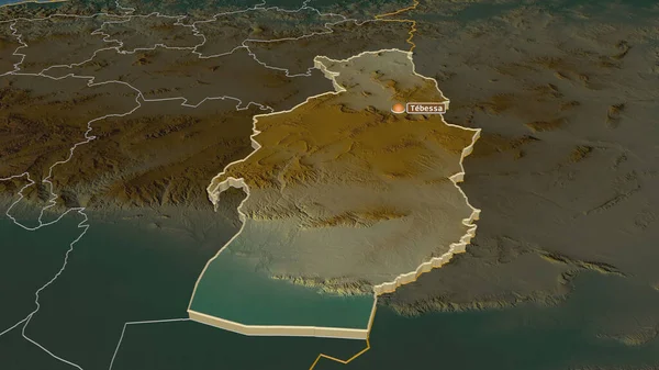 Zoom Auf Tebessa Provinz Algerien Schräge Perspektive Topographische Reliefkarte Mit — Stockfoto