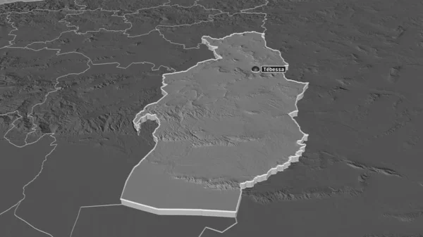 Ampliar Tebessa Provincia Argelia Extruido Perspectiva Oblicua Mapa Elevación Bilevel — Foto de Stock