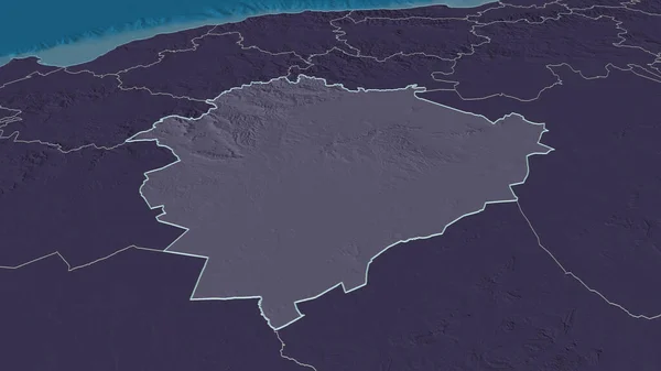 Zbliżenie Tiaret Prowincja Algieria Przedstawione Perspektywa Ukośna Kolorowa Wyboista Mapa — Zdjęcie stockowe
