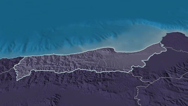 ティパザ アルジェリア州 でズームアウト概要 嘘の見方だ 水面と行政区画の色と衝突した地図 3Dレンダリング — ストック写真