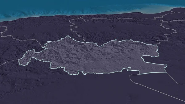 Ampliar Tissemsilt Provincia Argelia Esbozado Perspectiva Oblicua Mapa Coloreado Tocado — Foto de Stock