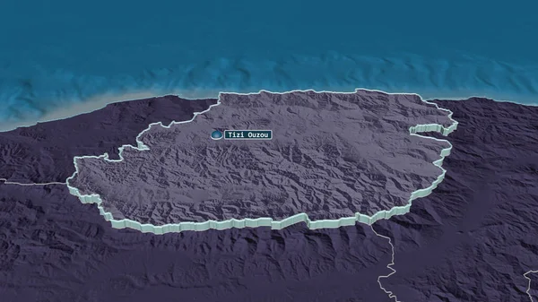 Zoom Tizi Ouzou Algeria Estruso Prospettiva Obliqua Mappa Colorata Urtata — Foto Stock