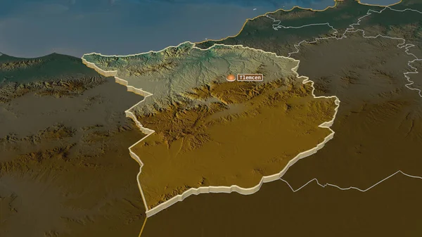 Přiblížit Tlemcen Provincie Alžírsko Vytlačil Úhlová Perspektiva Topografická Reliéfní Mapa — Stock fotografie