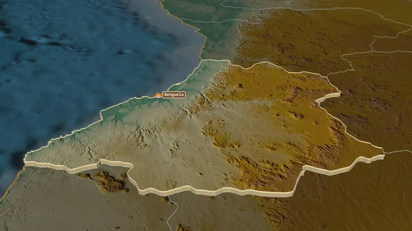 Zoom Auf Benguela Provinz Angola Schräge Perspektive Topographische Reliefkarte Mit — Stockfoto