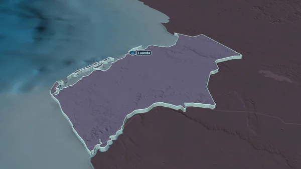 Zoom Auf Luanda Provinz Angola Schräge Perspektive Farbige Landkarte Des — Stockfoto