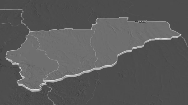 Zoom Lunda Norte Angola Estruso Prospettiva Obliqua Mappa Elevazione Bilivello — Foto Stock