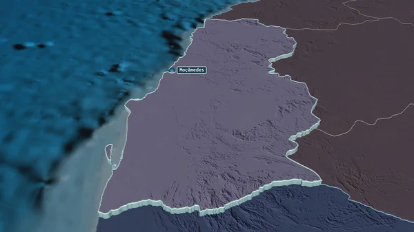 Zoom Namibe Provincia Angola Extruido Perspectiva Oblicua Mapa Coloreado Tocado — Foto de Stock