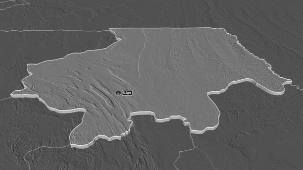 Powiększenie Uige Prowincja Angola Wytłaczane Perspektywa Ukośna Dwupoziomowa Mapa Wysokości — Zdjęcie stockowe