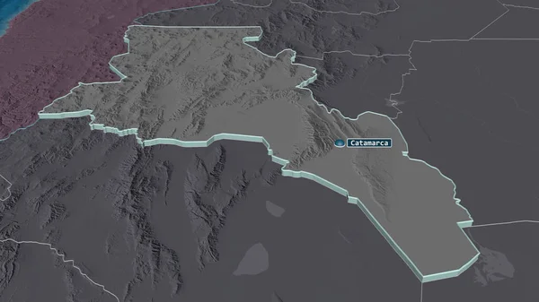 Zoom Catamarca Provincia Argentina Estruso Prospettiva Obliqua Mappa Colorata Urtata — Foto Stock