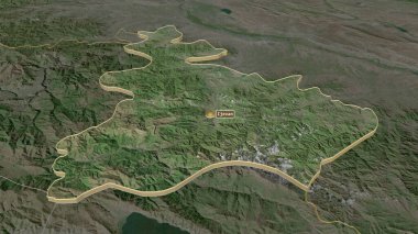 Tavush 'a (Ermenistan ili) yakınlaştır. Belirsiz bir bakış açısı. Uydu görüntüleri. 3B görüntüleme