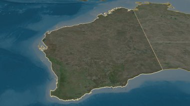 Batı Avustralya 'ya (Avustralya eyaleti) yakınlaştır. Belirsiz bir bakış açısı. Uydu görüntüleri. 3B görüntüleme