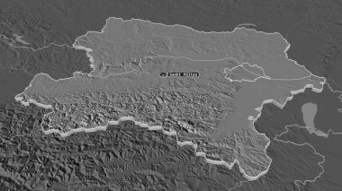Niederosterreich 'e (Avusturya eyaleti) yakınlaştırın. Belirsiz bir bakış açısı. Yüzey sularıyla çift seviyeli yükseklik haritası. 3B görüntüleme