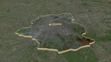 Zoom in on Bruxelles (capital region of Belgium) extruded. Oblique perspective. Satellite imagery. 3D rendering clipart