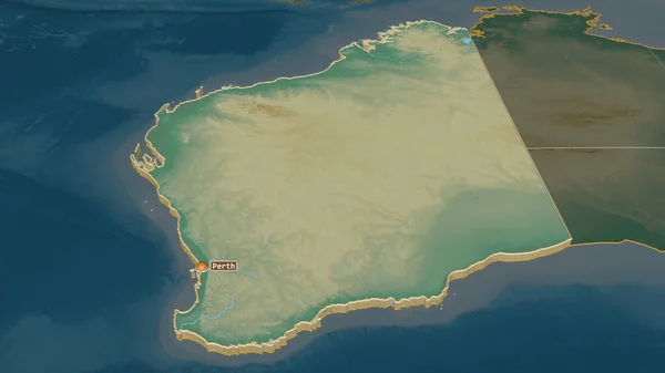 Zoom Australia Occidentale Stato Dell Australia Estruso Prospettiva Obliqua Mappa — Foto Stock