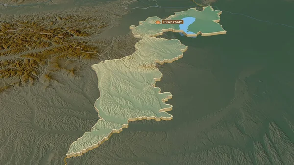 Zoom Burgenland Estado Áustria Extrudado Perspectiva Oblíqua Mapa Topográfico Relevo — Fotografia de Stock