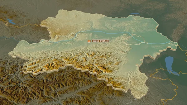 Zoom Niederosterreich Estado Áustria Extrudado Perspectiva Oblíqua Mapa Topográfico Relevo — Fotografia de Stock