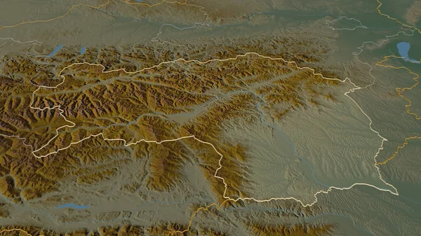 放大Steiermark 奥地利国 斜的角度 带有地表水的地形图 3D渲染 — 图库照片