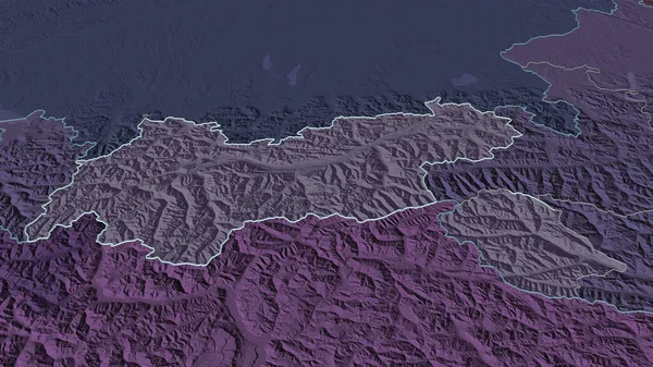 Zoom Sul Tirolo Stato Dell Austria Delineato Prospettiva Obliqua Mappa — Foto Stock