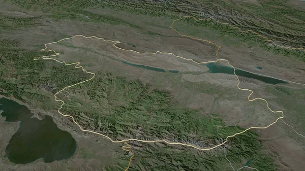 Zoom Ganja Qazakh Region Azerbaijan Outlined Oblique Perspective Satellite Imagery — Stock Photo, Image
