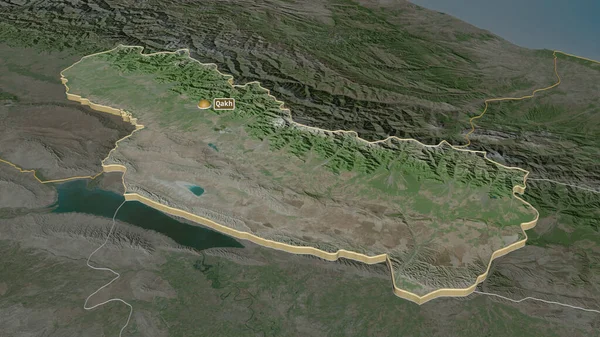Zoom Shaki Zaqatala Região Azerbaijão Extrudado Perspectiva Oblíqua Imagens Satélite — Fotografia de Stock