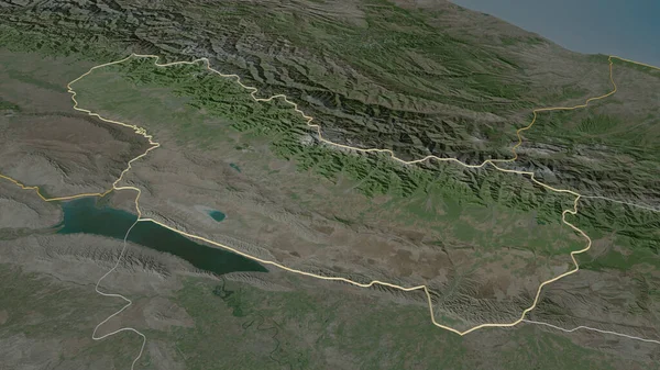 Zoom Sur Shaki Zaqatala Région Azerbaïdjan Perspective Oblique Imagerie Satellite — Photo
