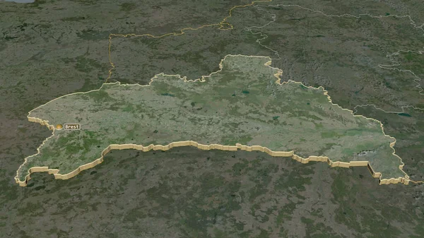 Inzoomen Brest Regio Van Wit Rusland Geëxtrudeerd Obliek Perspectief Satellietbeelden — Stockfoto