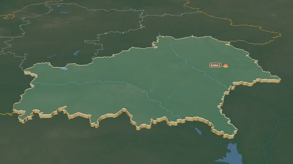 Zoom Homyel Regione Della Bielorussia Estruso Prospettiva Obliqua Mappa Topografica — Foto Stock