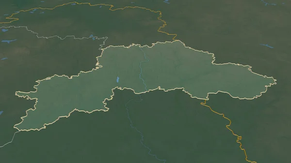 Zoom Mahilyow Region Belarus Outlined Oblique Perspective Topographic Relief Map — Stock Photo, Image