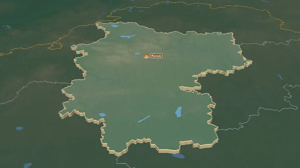 Zoom Sur Minsk Région Bélarus Extrudé Perspective Oblique Carte Topographique — Photo