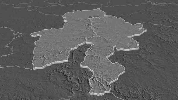Zoom Namur Provincia Del Belgio Estruso Prospettiva Obliqua Mappa Elevazione — Foto Stock