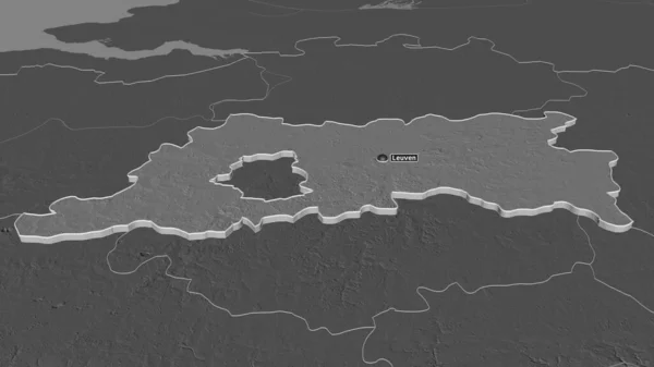 Zoom Vlaams Brabant Provincia Del Belgio Estruso Prospettiva Obliqua Mappa — Foto Stock