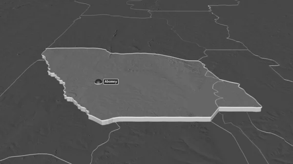 Zoomen Sie Zou Departement Benin Extrudiert Schräge Perspektive Karte Der — Stockfoto