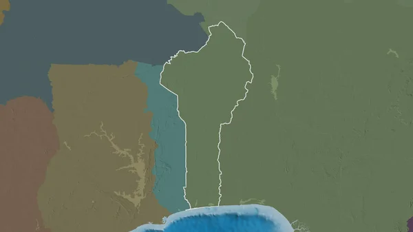 Очертания Области Бенин Цветная Карта Административного Деления Поверхностными Водами Рендеринг — стоковое фото