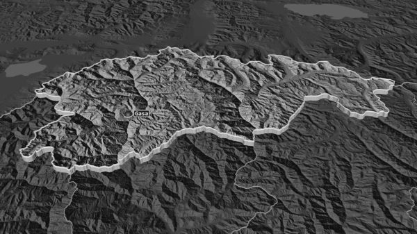 Zoom Sur Gasa District Bhoutan Extrudé Perspective Oblique Carte Altitude — Photo