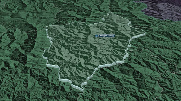 Zoom Sur Monggar District Bhoutan Extrudé Perspective Oblique Carte Colorée — Photo