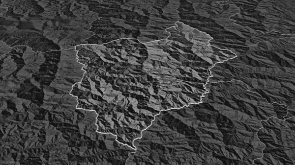 モンガル ブータンの地区 でズームアウト概要 嘘の見方だ 地表水と二階の標高マップ 3Dレンダリング — ストック写真