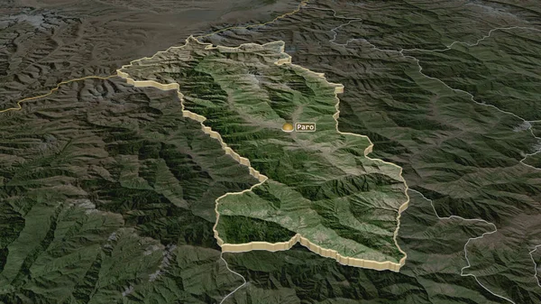Ampliar Paro Distrito Bután Extruido Perspectiva Oblicua Imágenes Satélite Renderizado — Foto de Stock