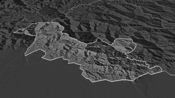 サムツェ ブータン地方 のズームアウト 嘘の見方だ 地表水と二階の標高マップ 3Dレンダリング — ストック写真