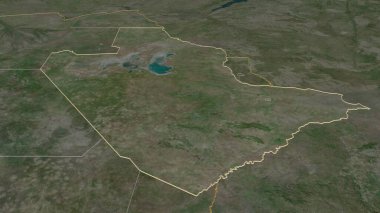 Merkezi (Botswana ilçesi) yakınlaştır. Belirsiz bir bakış açısı. Uydu görüntüleri. 3B görüntüleme