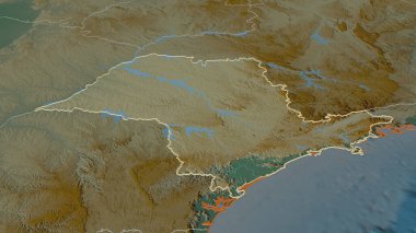 Sao Paulo 'ya (Brezilya eyaleti) yakınlaştır. Belirsiz bir bakış açısı. Yüzey suları olan topografik yardım haritası. 3B görüntüleme