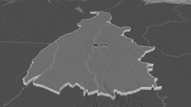 Tocantins 'e (Brezilya eyaleti) yakınlaştırın. Belirsiz bir bakış açısı. Yüzey sularıyla çift seviyeli yükseklik haritası. 3B görüntüleme
