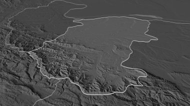 Montana 'ya (Bulgaristan ili) yakınlaşın. Belirsiz bir bakış açısı. Yüzey sularıyla çift seviyeli yükseklik haritası. 3B görüntüleme