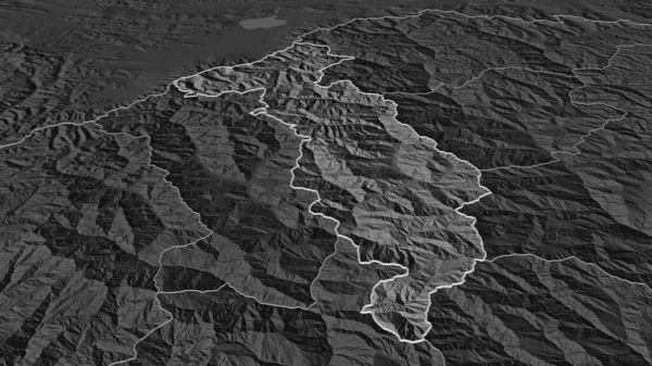 ティンプー ブータン地方 でズームアウト概要 嘘の見方だ 地表水と二階の標高マップ 3Dレンダリング — ストック写真