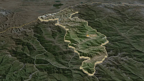 Тимфу Район Бхутан Экструдировали Зум Непристойная Перспектива Спутниковые Снимки Рендеринг — стоковое фото