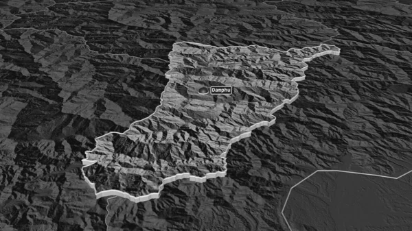 Tsirang District Buthan でズームアウト 嘘の見方だ 地表水と二階の標高マップ 3Dレンダリング — ストック写真