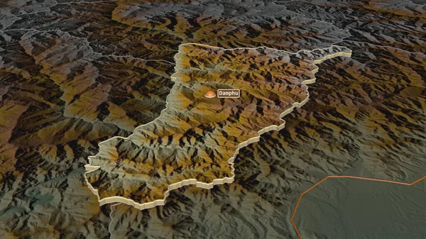Ampliar Tsirang Distrito Bután Extruido Perspectiva Oblicua Mapa Topográfico Relieve — Foto de Stock