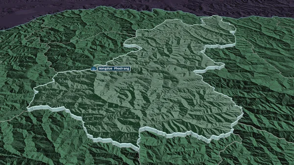Zoom Sur Wangduephodrang District Bhoutan Extrudé Perspective Oblique Carte Colorée — Photo