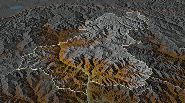 Acérquese Wangduephodrang Distrito Bután Esbozado Perspectiva Oblicua Mapa Topográfico Relieve — Foto de Stock