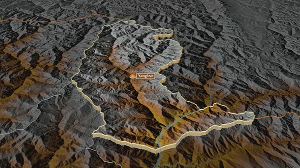 Ampliar Yangtse Distrito Bután Extruido Perspectiva Oblicua Mapa Topográfico Relieve — Foto de Stock